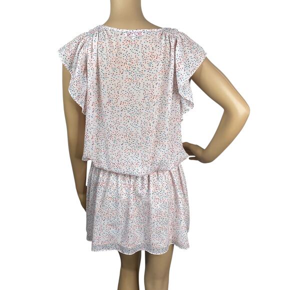 Parker $258 Pink Confetti Dottie Smocked Blouson Mini Dress SZ M - Picture 9 of 11